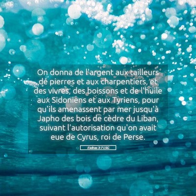 Picture 05 - Esdras 3:7 LSG - On donna de l'argent aux tailleurs de pierres et - Bible Verse Picture