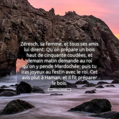 Picture 05 - Esther 5:14 LSG - Zéresch, sa femme, et tous ses amis lui dirent: - Bible Verse Picture