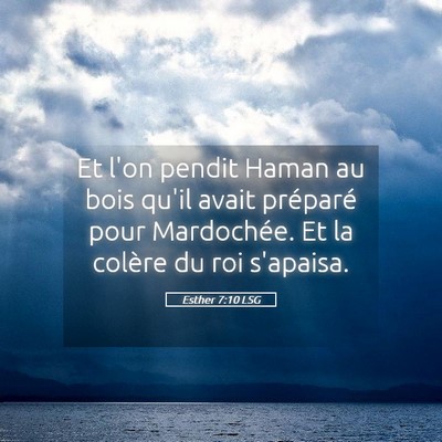 Picture 05 - Esther 7:10 LSG - Et l'on pendit Haman au bois qu'il avait - Bible Verse Picture