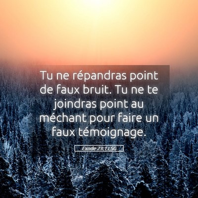 Picture 05 - Exode 23:1 LSG - Tu ne répandras point de faux bruit. Tu ne te - Bible Verse Picture