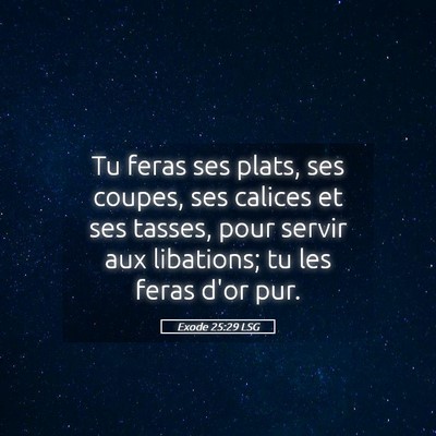 Picture 05 - Exode 25:29 LSG - Tu feras ses plats, ses coupes, ses calices et - Bible Verse Picture