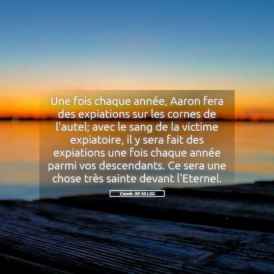 Picture 05 - Exode 30:10 LSG - Une fois chaque année, Aaron fera des expiations - Bible Verse Picture
