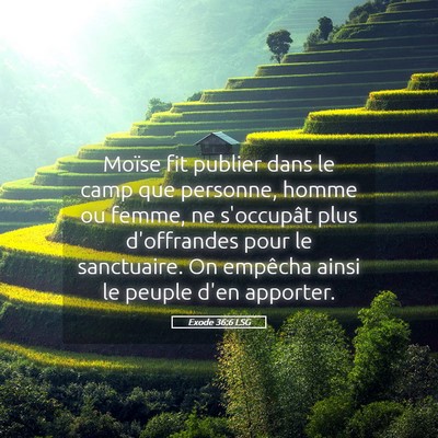 Picture 05 - Exode 36:6 LSG - Moïse fit publier dans le camp que personne, - Bible Verse Picture
