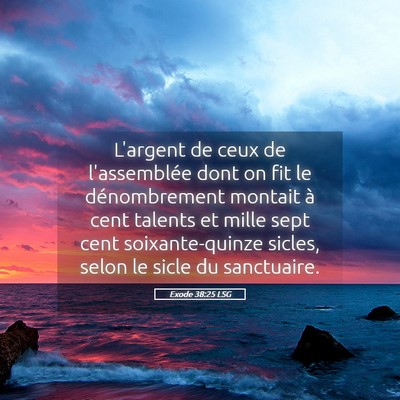 Picture 05 - Exode 38:25 LSG - L'argent de ceux de l'assemblée dont on fit le - Bible Verse Picture
