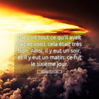 Picture 05 - Genèse 1:31 LSG - Dieu vit tout ce qu'il avait fait et voici, cela - Bible Verse Picture