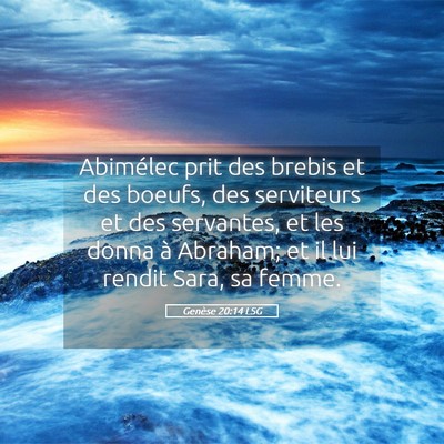 Picture 05 - Genèse 20:14 LSG - Abimélec prit des brebis et des boeufs, des - Bible Verse Picture