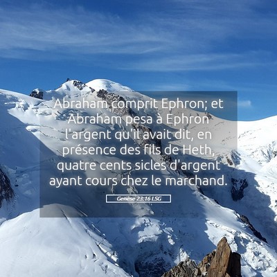 Picture 05 - Genèse 23:16 LSG - Abraham comprit Ephron; et Abraham pesa à Ephron - Bible Verse Picture