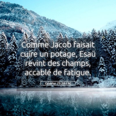 Picture 05 - Genèse 25:29 LSG - Comme Jacob faisait cuire un potage, Esaü revint - Bible Verse Picture