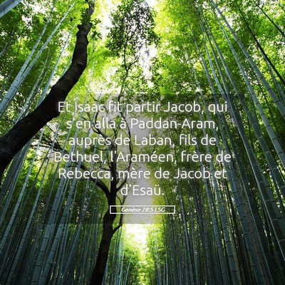 Picture 05 - Genèse 28:5 LSG - Et Isaac fit partir Jacob, qui s'en alla à - Bible Verse Picture