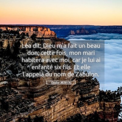 Picture 05 - Genèse 30:20 LSG - Léa dit: Dieu m'a fait un beau don; cette fois, - Bible Verse Picture