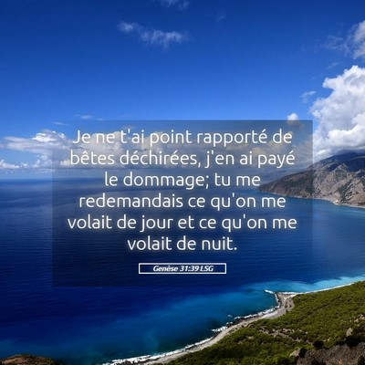 Picture 05 - Genèse 31:39 LSG - Je ne t'ai point rapporté de bêtes déchirées, - Bible Verse Picture