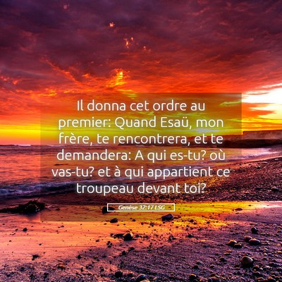 Picture 05 - Genèse 32:17 LSG - Il donna cet ordre au premier: Quand Esaü, mon - Bible Verse Picture