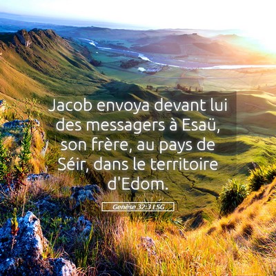Picture 05 - Genèse 32:3 LSG - Jacob envoya devant lui des messagers à Esaü, - Bible Verse Picture