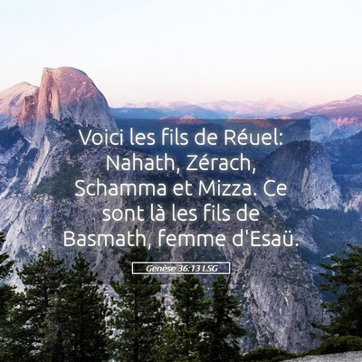 Picture 05 - Genèse 36:13 LSG - Voici les fils de Réuel: Nahath, Zérach, - Bible Verse Picture