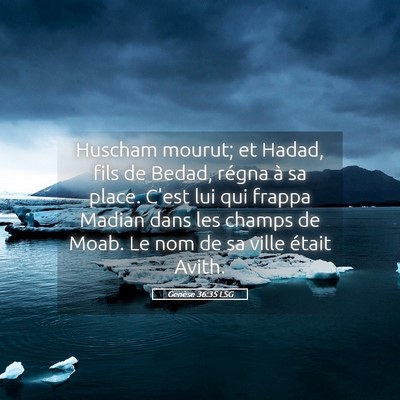 Picture 05 - Genèse 36:35 LSG - Huscham mourut; et Hadad, fils de Bedad, régna - Bible Verse Picture