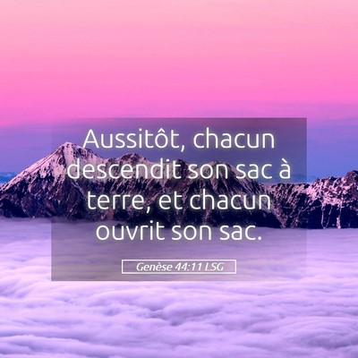 Picture 05 - Genèse 44:11 LSG - Aussitôt, chacun descendit son sac à terre, et - Bible Verse Picture