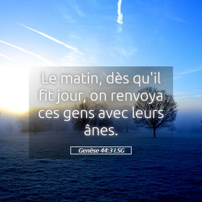 Picture 05 - Genèse 44:3 LSG - Le matin, dès qu'il fit jour, on renvoya ces - Bible Verse Picture