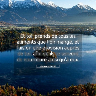 Picture 05 - Genèse 6:21 LSG - Et toi, prends de tous les aliments que l'on - Bible Verse Picture