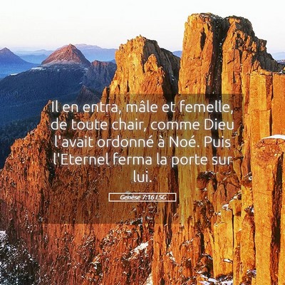 Picture 05 - Genèse 7:16 LSG - Il en entra, mâle et femelle, de toute chair, - Bible Verse Picture