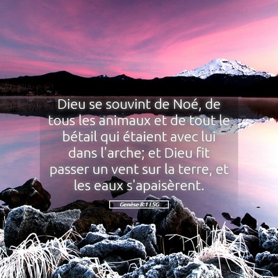 Picture 05 - Genèse 8:1 LSG - Dieu se souvint de Noé, de tous les animaux et - Bible Verse Picture