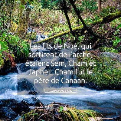 Picture 05 - Genèse 9:18 LSG - Les fils de Noé, qui sortirent de l'arche, - Bible Verse Picture
