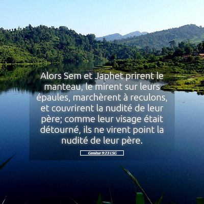 Picture 05 - Genèse 9:23 LSG - Alors Sem et Japhet prirent le manteau, le mirent - Bible Verse Picture