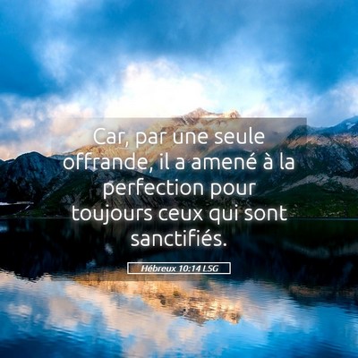 Picture 05 - Hébreux 10:14 LSG - Car, par une seule offrande, il a amené à la - Bible Verse Picture