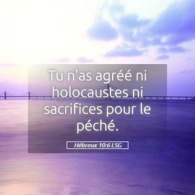 Picture 05 - Hébreux 10:6 LSG - Tu n'as agréé ni holocaustes ni sacrifices pour - Bible Verse Picture
