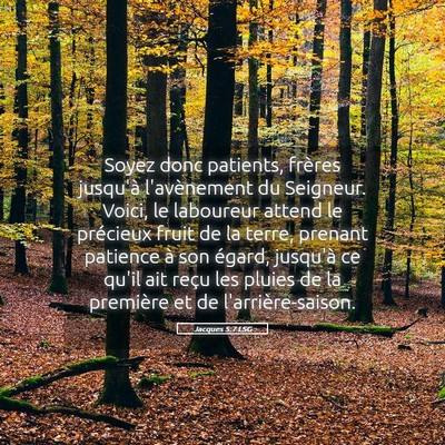 Picture 05 - Jacques 5:7 LSG - Soyez donc patients, frères jusqu'à - Bible Verse Picture