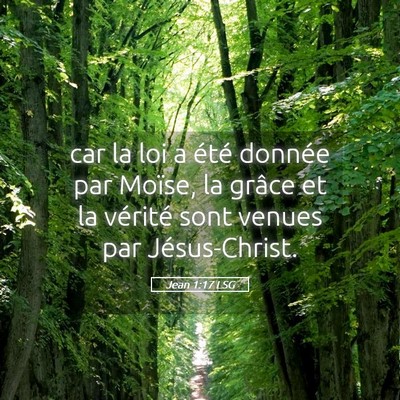 Picture 05 - Jean 1:17 LSG - car la loi a été donnée par Moïse, la grâce - Bible Verse Picture