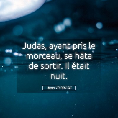 Picture 05 - Jean 13:30 LSG - Judas, ayant pris le morceau, se hâta de sortir. - Bible Verse Picture