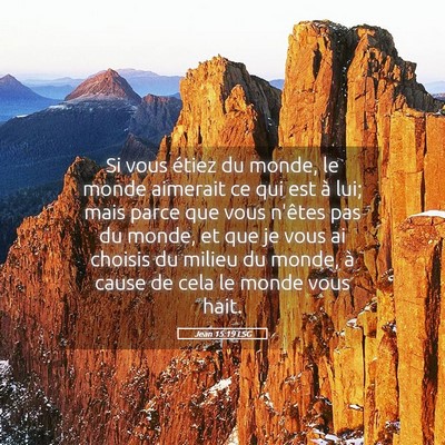 Picture 05 - Jean 15:19 LSG - Si vous étiez du monde, le monde aimerait ce qui - Bible Verse Picture