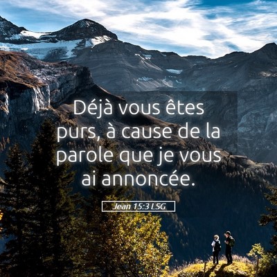 Picture 05 - Jean 15:3 LSG - Déjà vous êtes purs, à cause de la parole que - Bible Verse Picture