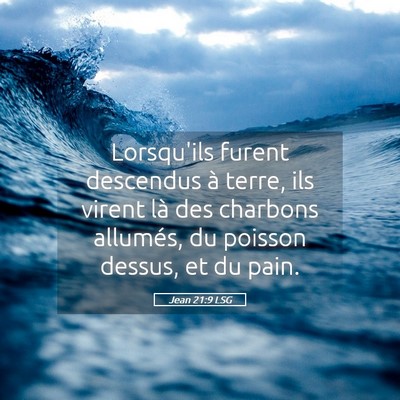 Picture 05 - Jean 21:9 LSG - Lorsqu'ils furent descendus à terre, ils virent - Bible Verse Picture