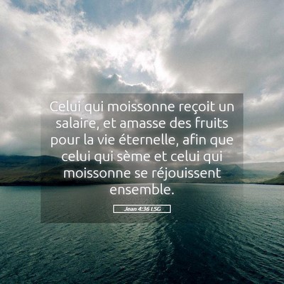 Picture 05 - Jean 4:36 LSG - Celui qui moissonne reçoit un salaire, et amasse - Bible Verse Picture