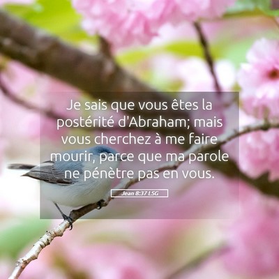 Picture 05 - Jean 8:37 LSG - Je sais que vous êtes la postérité d'Abraham; - Bible Verse Picture