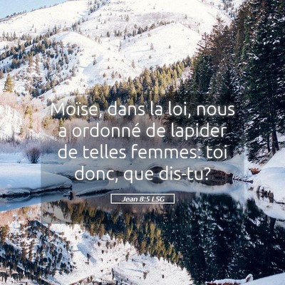 Picture 05 - Jean 8:5 LSG - Moïse, dans la loi, nous a ordonné de lapider - Bible Verse Picture