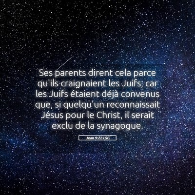 Picture 05 - Jean 9:22 LSG - Ses parents dirent cela parce qu'ils craignaient - Bible Verse Picture