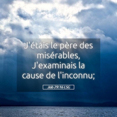 Picture 05 - Job 29:16 LSG - J'étais le père des misérables, J'examinais la - Bible Verse Picture