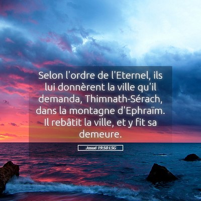 Picture 05 - Josué 19:50 LSG - Selon l'ordre de l'Eternel, ils lui donnèrent la - Bible Verse Picture