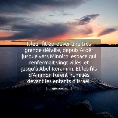 Picture 05 - Juges 11:33 LSG - Il leur fit éprouver une très grande défaite, - Bible Verse Picture