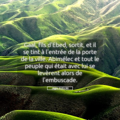 Picture 05 - Juges 9:35 LSG - Gaal, fils d'Ebed, sortit, et il se tint à - Bible Verse Picture