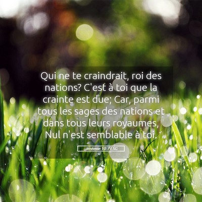 Picture 05 - Jérémie 10:7 LSG - Qui ne te craindrait, roi des nations? C'est à - Bible Verse Picture