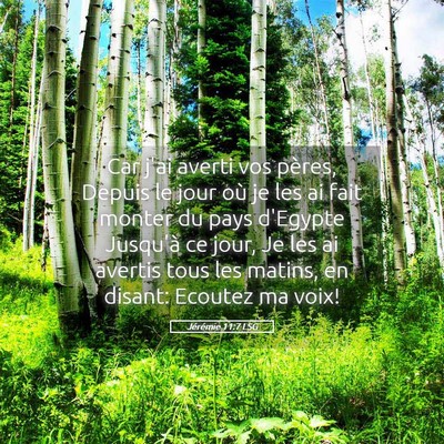 Picture 05 - Jérémie 11:7 LSG - Car j'ai averti vos pères, Depuis le jour où je - Bible Verse Picture