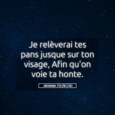 Picture 05 - Jérémie 13:26 LSG - Je relèverai tes pans jusque sur ton visage, - Bible Verse Picture