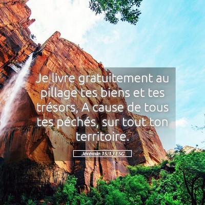 Picture 05 - Jérémie 15:13 LSG - Je livre gratuitement au pillage tes biens et tes - Bible Verse Picture