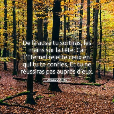 Picture 05 - Jérémie 2:37 LSG - De là aussi tu sortiras, les mains sur la tête; - Bible Verse Picture