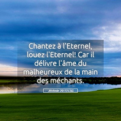 Picture 05 - Jérémie 20:13 LSG - Chantez à l'Eternel, louez l'Eternel! Car il - Bible Verse Picture