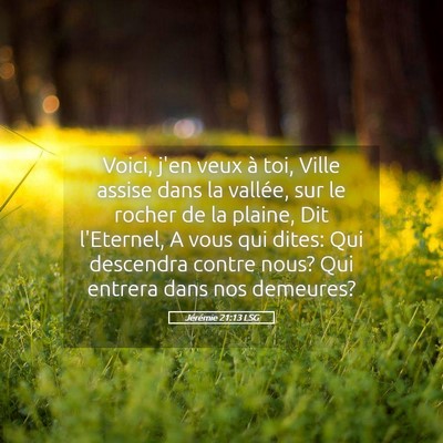 Picture 05 - Jérémie 21:13 LSG - Voici, j'en veux à toi, Ville assise dans la - Bible Verse Picture