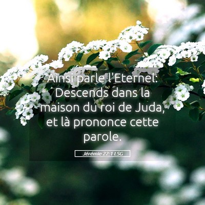 Picture 05 - Jérémie 22:1 LSG - Ainsi parle l'Eternel: Descends dans la maison du - Bible Verse Picture